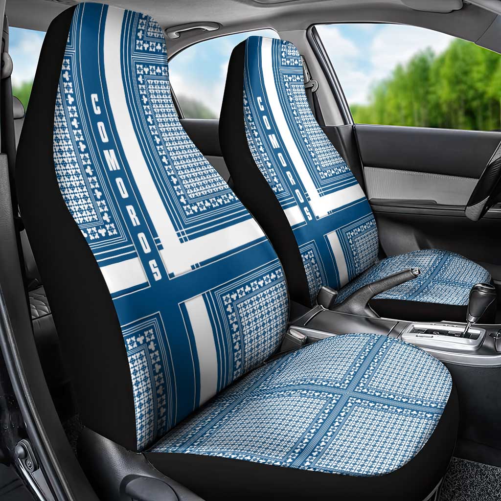 Comoros Car Seat Cover with Blue and White Traditional Geometric Pattern and National Flag Detail
