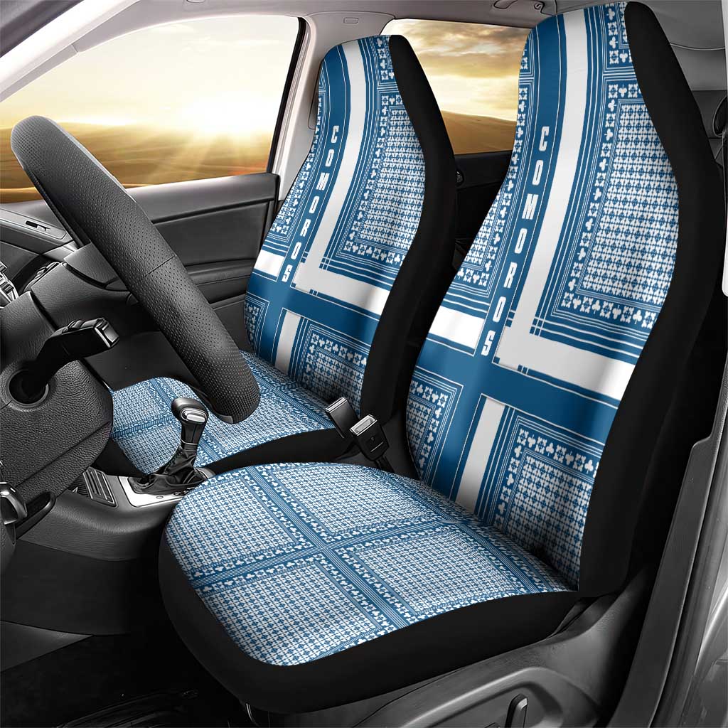 Comoros Car Seat Cover with Blue and White Traditional Geometric Pattern and National Flag Detail