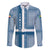 Comoros Family Matching Long Sleeve Bodycon Dress and Hawaiian Shirt with Blue and White Traditional Geometric Pattern and National Flag Detail