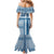 Comoros Family Matching Mermaid Dress and Hawaiian Shirt with Blue and White Traditional Geometric Pattern and National Flag Detail