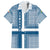 Comoros Family Matching Short Sleeve Bodycon Dress and Hawaiian Shirt with Blue and White Traditional Geometric Pattern and National Flag Detail