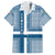Comoros Family Matching Summer Maxi Dress and Hawaiian Shirt with Blue and White Traditional Geometric Pattern and National Flag Detail