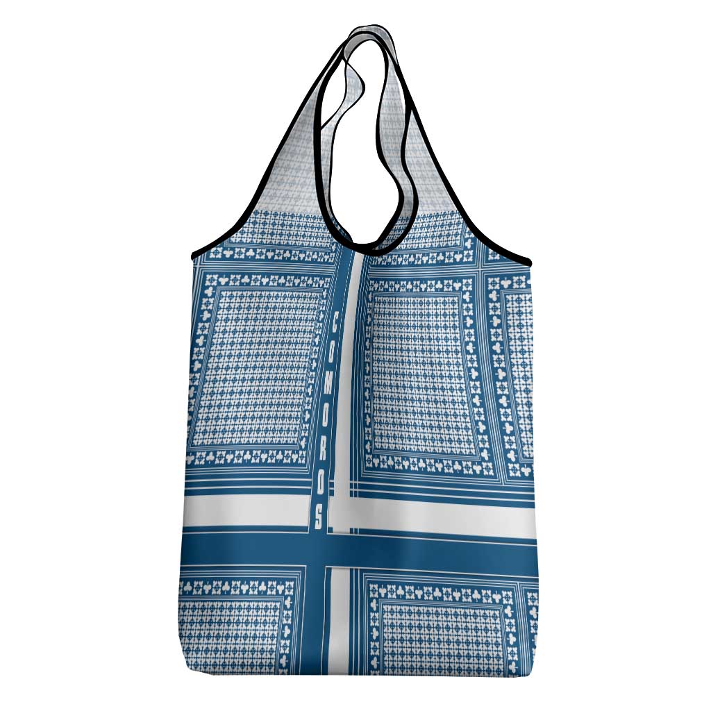 Comoros Grocery Bag with Blue and White Traditional Geometric Pattern and National Flag Detail