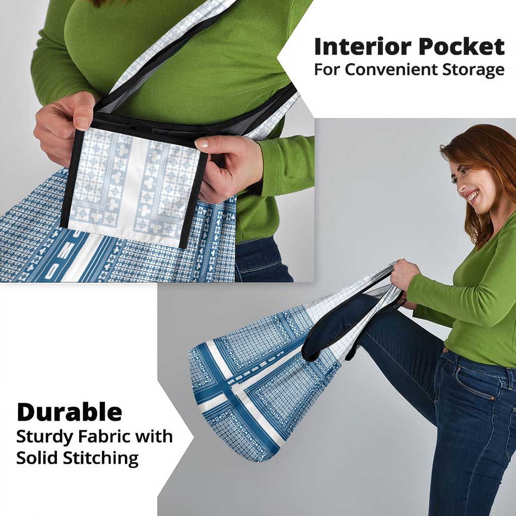 Comoros Grocery Bag with Blue and White Traditional Geometric Pattern and National Flag Detail