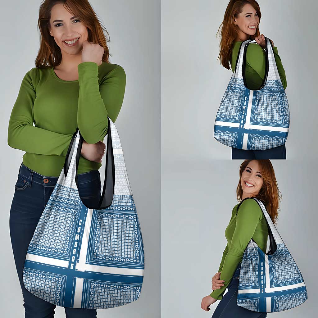 Comoros Grocery Bag with Blue and White Traditional Geometric Pattern and National Flag Detail