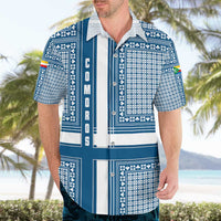 Comoros Hawaiian Shirt with Blue and White Traditional Geometric Pattern and National Flag Detail