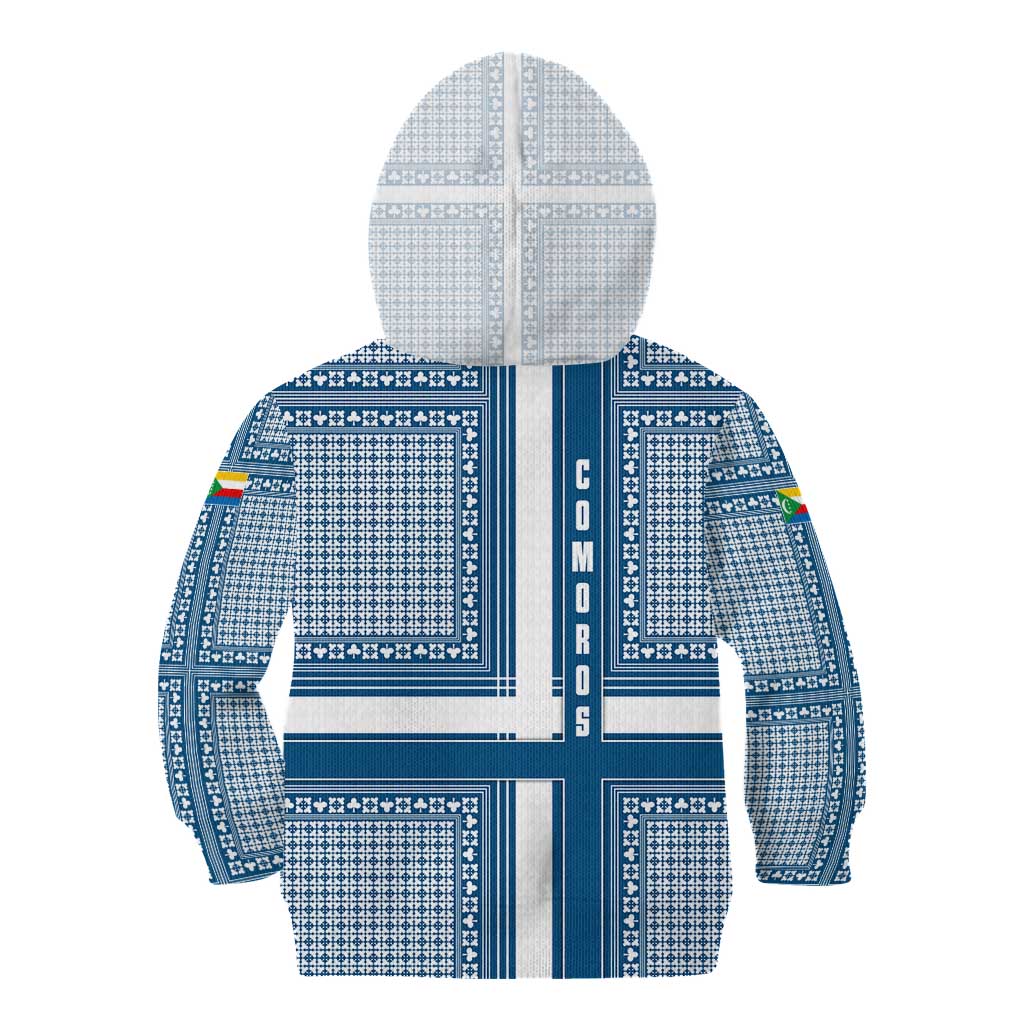 Comoros Kid Hoodie with Blue and White Traditional Geometric Pattern and National Flag Detail