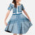 Comoros Kid Short Sleeve Dress with Blue and White Traditional Geometric Pattern and National Flag Detail
