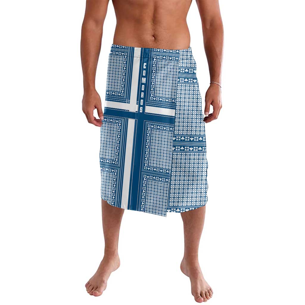 Comoros Lavalava with Blue and White Traditional Geometric Pattern and National Flag Detail