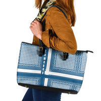 Comoros Leather Tote Bag with Blue and White Traditional Geometric Pattern and National Flag Detail