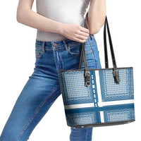 Comoros Leather Tote Bag with Blue and White Traditional Geometric Pattern and National Flag Detail