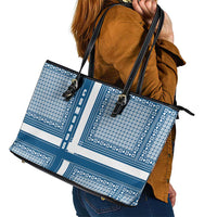 Comoros Leather Tote Bag with Blue and White Traditional Geometric Pattern and National Flag Detail