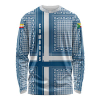 Comoros Long Sleeve Shirt with Blue and White Traditional Geometric Pattern and National Flag Detail