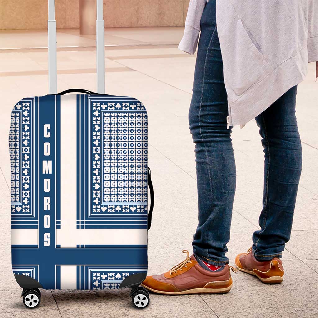 Comoros Luggage Cover with Blue and White Traditional Geometric Pattern and National Flag Detail