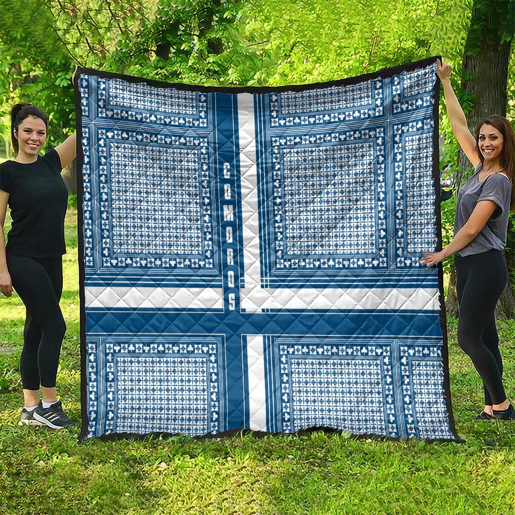 Comoros Quilt with Blue and White Traditional Geometric Pattern and National Flag Detail