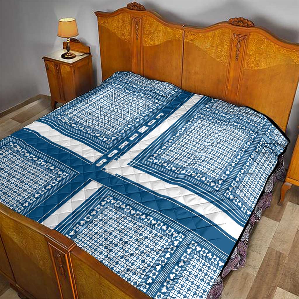 Comoros Quilt with Blue and White Traditional Geometric Pattern and National Flag Detail