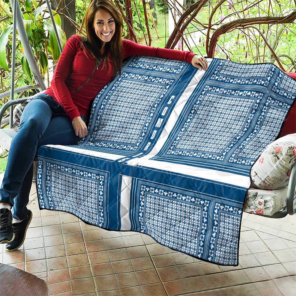 Comoros Quilt with Blue and White Traditional Geometric Pattern and National Flag Detail