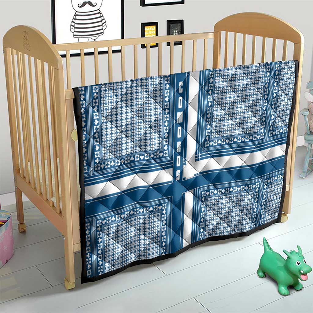 Comoros Quilt with Blue and White Traditional Geometric Pattern and National Flag Detail