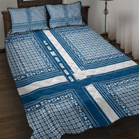 Comoros Quilt Bed Set with Blue and White Traditional Geometric Pattern and National Flag Detail