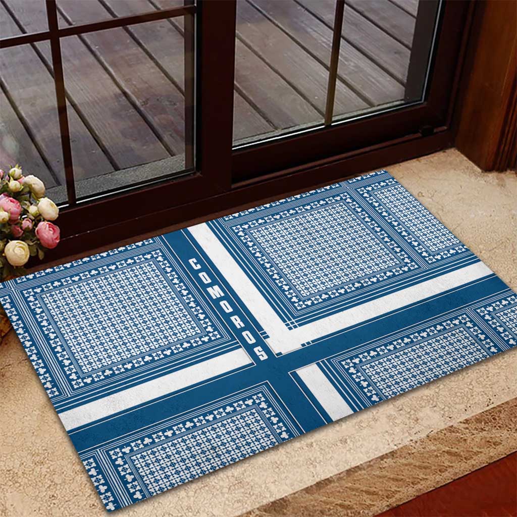 Comoros Rubber Doormat with Blue and White Traditional Geometric Pattern and National Flag Detail