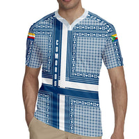 Comoros Rugby Jersey with Blue and White Traditional Geometric Pattern and National Flag Detail