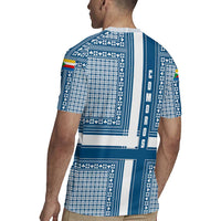 Comoros Rugby Jersey with Blue and White Traditional Geometric Pattern and National Flag Detail