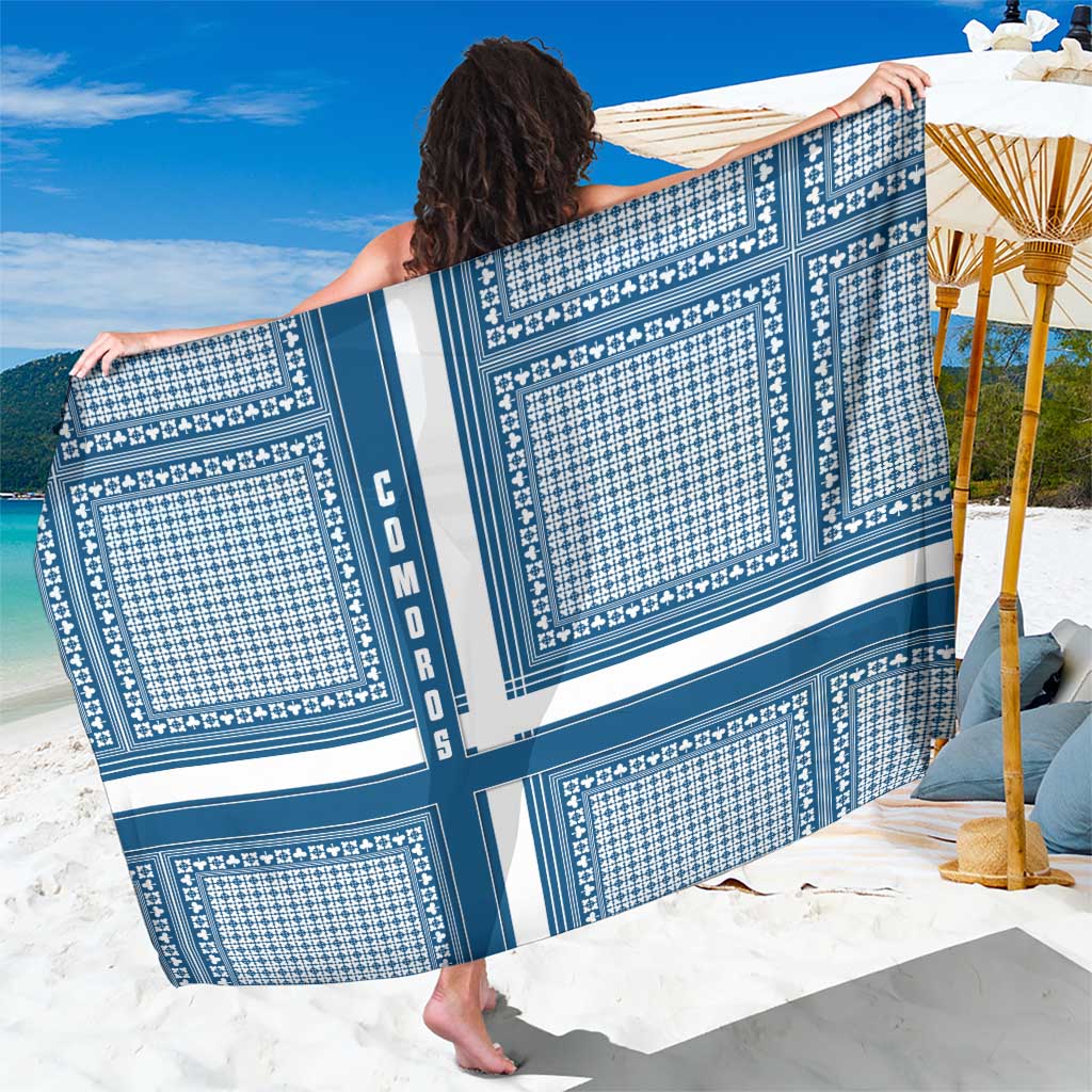 Comoros Sarong with Blue and White Traditional Geometric Pattern and National Flag Detail