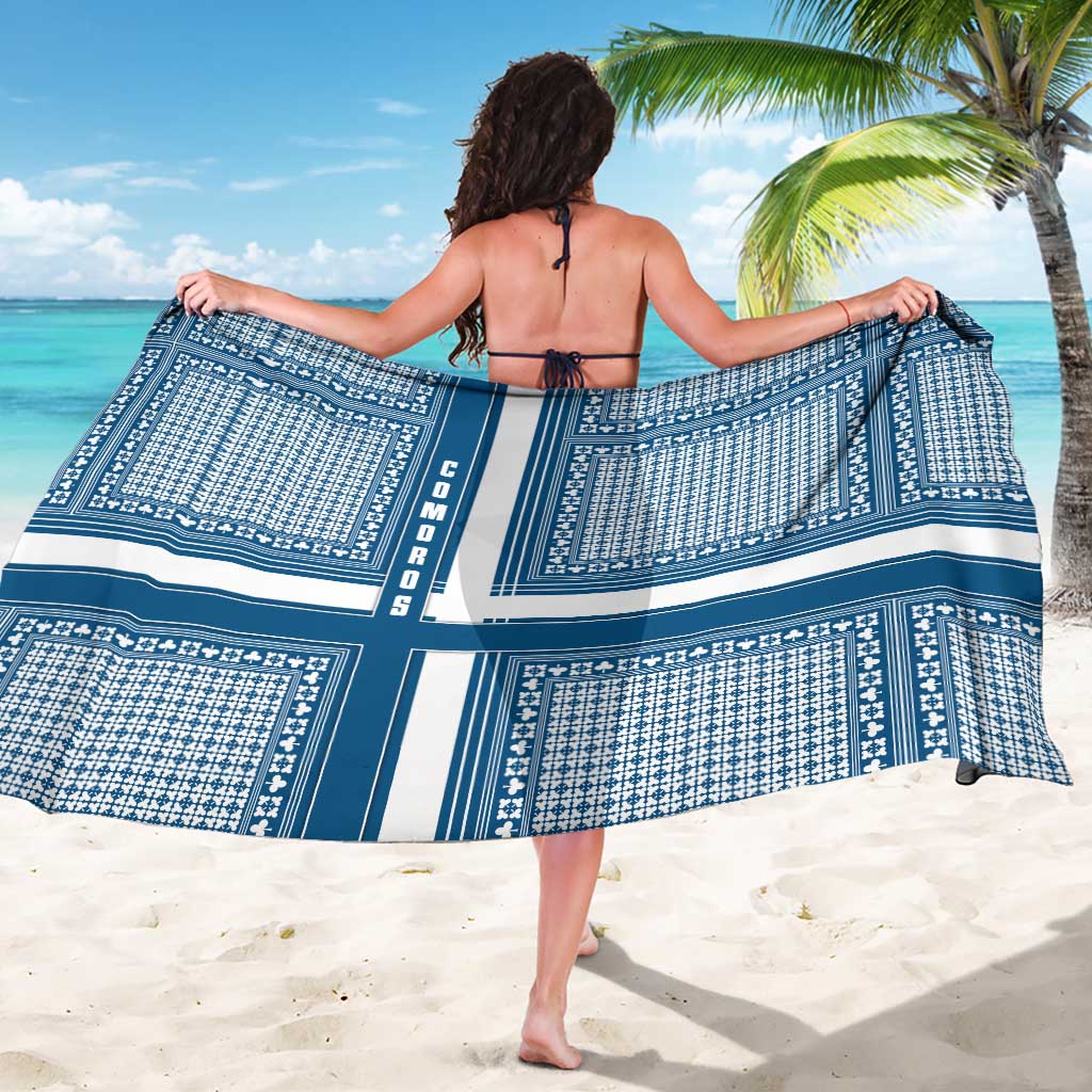 Comoros Sarong with Blue and White Traditional Geometric Pattern and National Flag Detail