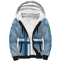 Comoros Sherpa Hoodie with Blue and White Traditional Geometric Pattern and National Flag Detail