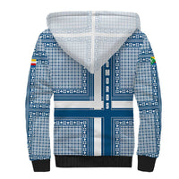 Comoros Sherpa Hoodie with Blue and White Traditional Geometric Pattern and National Flag Detail