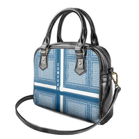 Comoros Shoulder Handbag with Blue and White Traditional Geometric Pattern and National Flag Detail