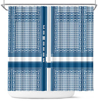 Comoros Shower Curtain with Blue and White Traditional Geometric Pattern and National Flag Detail