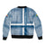 Comoros Sleeve Zip Bomber Jacket with Blue and White Traditional Geometric Pattern and National Flag Detail