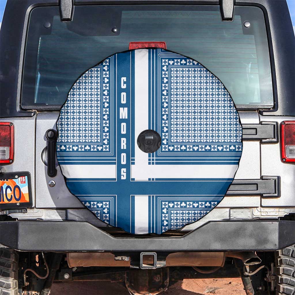 Comoros Spare Tire Cover with Blue and White Traditional Geometric Pattern and National Flag Detail