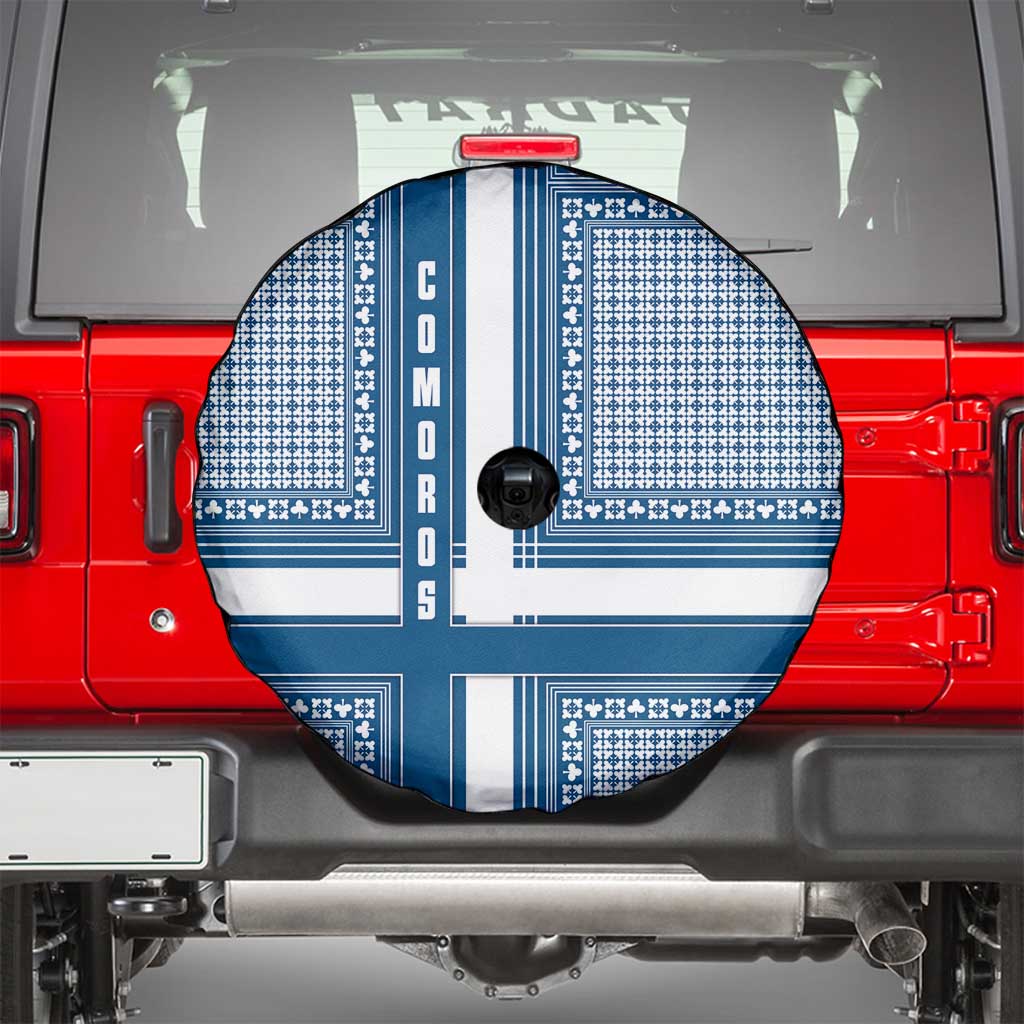 Comoros Spare Tire Cover with Blue and White Traditional Geometric Pattern and National Flag Detail