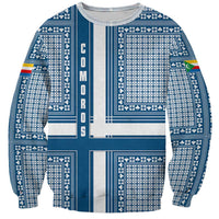 Comoros Sweatshirt with Blue and White Traditional Geometric Pattern and National Flag Detail