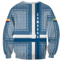 Comoros Sweatshirt with Blue and White Traditional Geometric Pattern and National Flag Detail