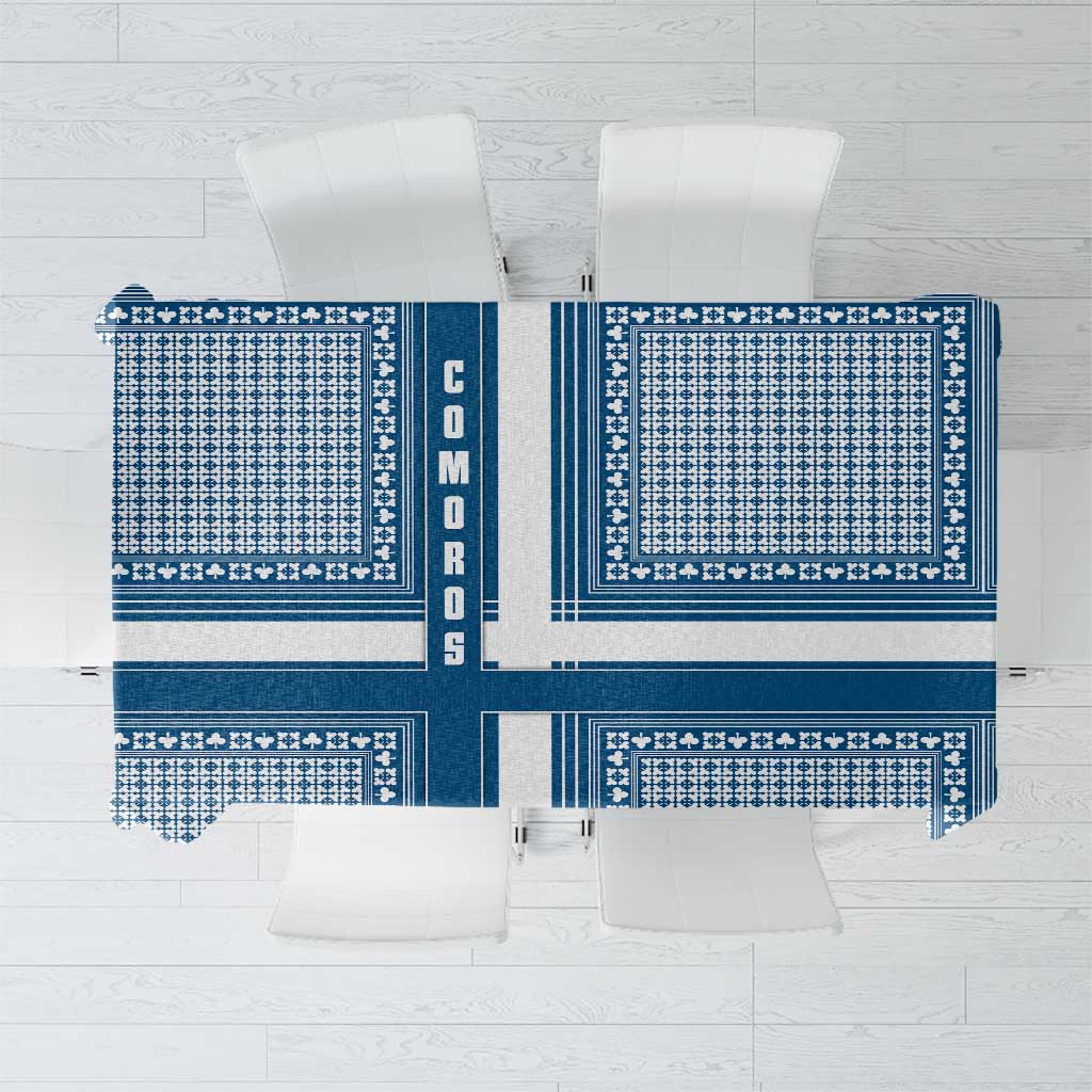 Comoros Tablecloth with Blue and White Traditional Geometric Pattern and National Flag Detail