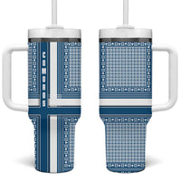 Comoros Tumbler With Handle with Blue and White Traditional Geometric Pattern and National Flag Detail