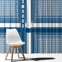 Comoros Window Curtain with Blue and White Traditional Geometric Pattern and National Flag Detail