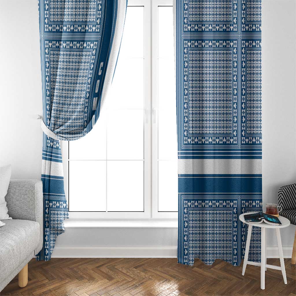 Comoros Window Curtain with Blue and White Traditional Geometric Pattern and National Flag Detail
