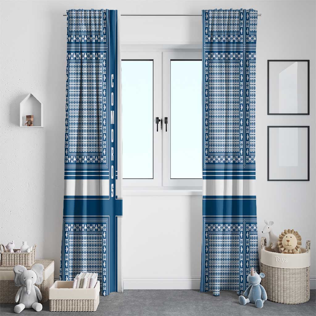 Comoros Window Curtain with Blue and White Traditional Geometric Pattern and National Flag Detail
