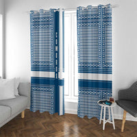 Comoros Window Curtain with Blue and White Traditional Geometric Pattern and National Flag Detail