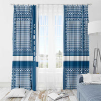 Comoros Window Curtain with Blue and White Traditional Geometric Pattern and National Flag Detail