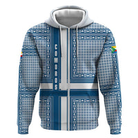 Comoros Zip Hoodie with Blue and White Traditional Geometric Pattern and National Flag Detail
