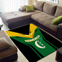 Comoros Area Rug with National Colors Green Yellow Black Crescent Moon and Stars Emblem