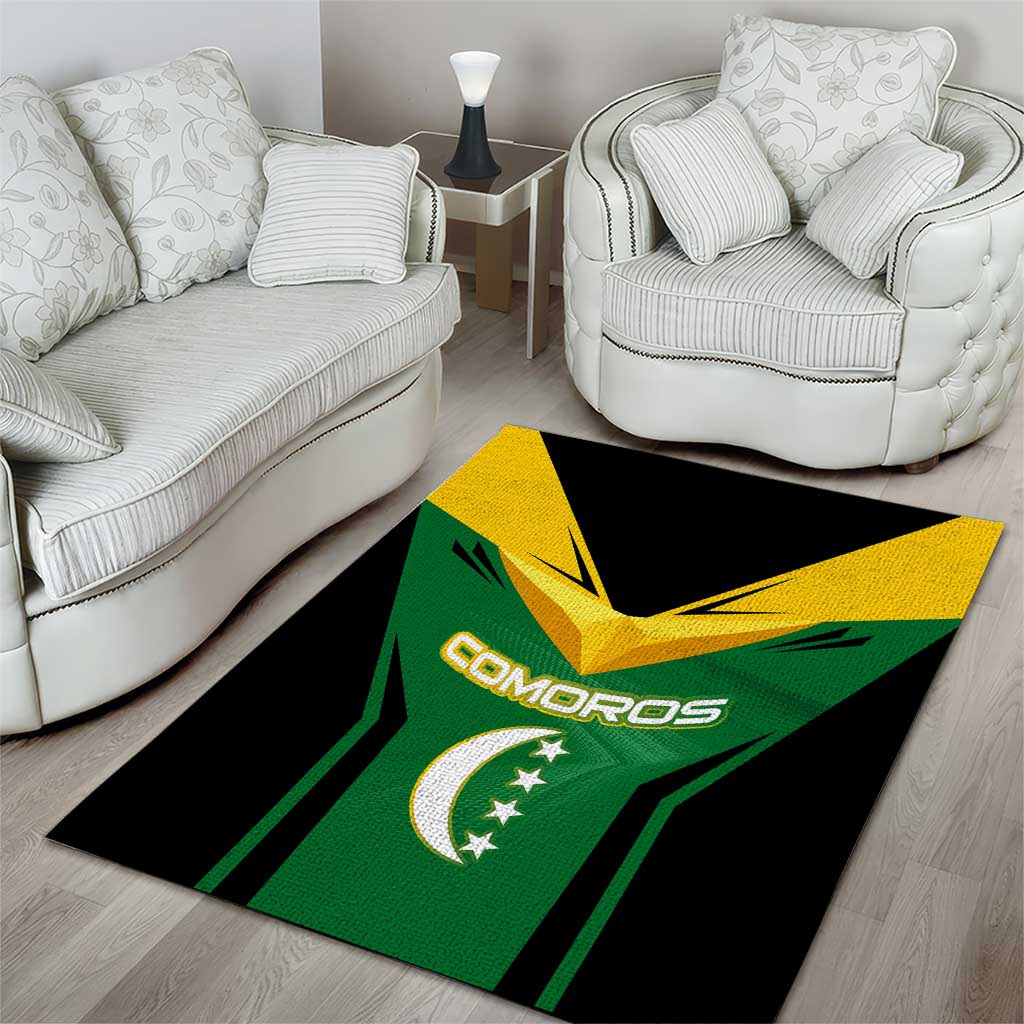 Comoros Area Rug with National Colors Green Yellow Black Crescent Moon and Stars Emblem