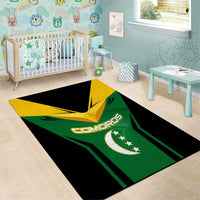 Comoros Area Rug with National Colors Green Yellow Black Crescent Moon and Stars Emblem