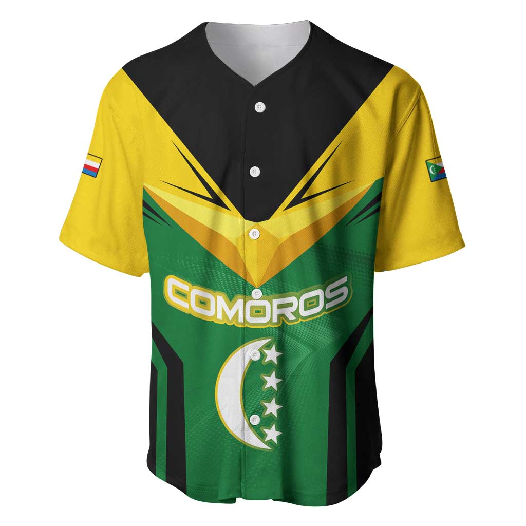 Comoros Baseball Jersey with National Colors Green Yellow Black Crescent Moon and Stars Emblem