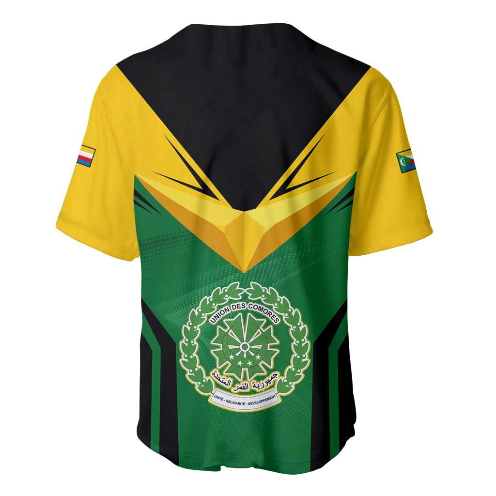 Comoros Baseball Jersey with National Colors Green Yellow Black Crescent Moon and Stars Emblem